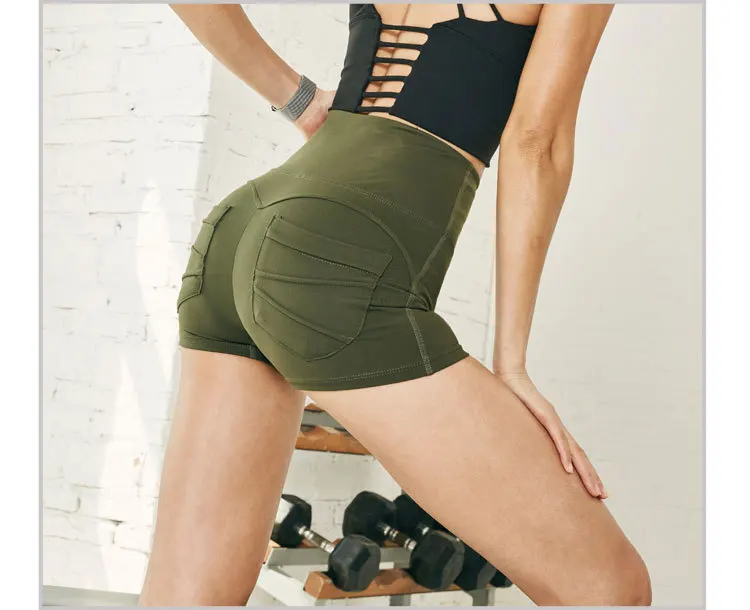 

Soft Nylon Fitness Jogger Shorts Women High Waist Solid Sport Workout Shorts Slim Tummy Control Gym Athletic Shorts