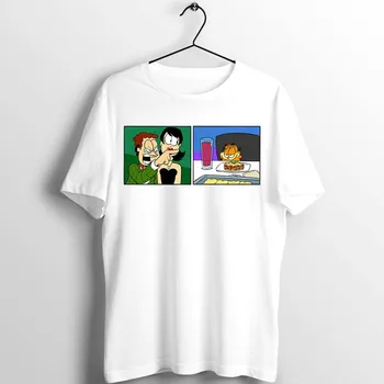 

Unisex T Shirt Men Women Meme of The Year Woman Yelling At A Cat Garfield basic white Printed Art Artwork Tee clothing harajuku