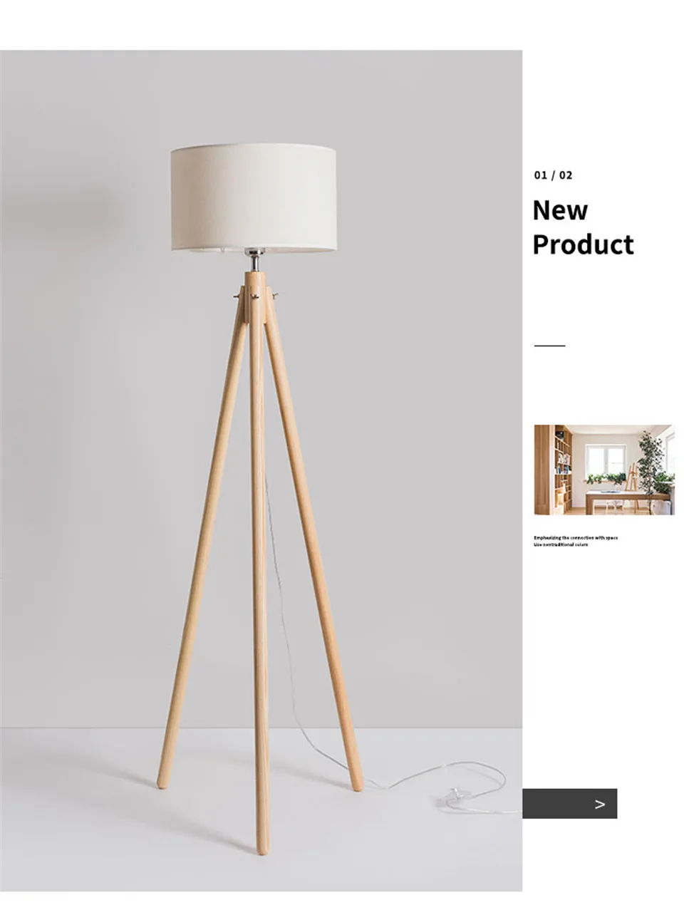 Nordic Wood fabric LED Floor Lamps For Living Room Triangle Floor Lights Lighting Bedroom Study Home Decor Standing Lamp