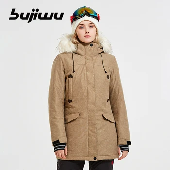 

2019 Women Ski Jacket Fur Hooded Winter Clothing Windproof Waterproof Outdoor Sport Wear Super Warm Skiing Snowboard Coat New
