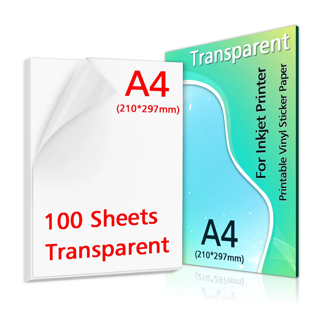 10/30/50/100Sheets A4 Transparent Printable Vinyl Sticker Paper