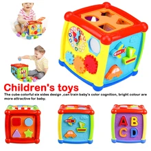 Многофункциональные Музыкальные Игрушки для малышей, музыкальная шкатулка, куб, часы, геометрические блоки, сортировка, развивающие игрушки