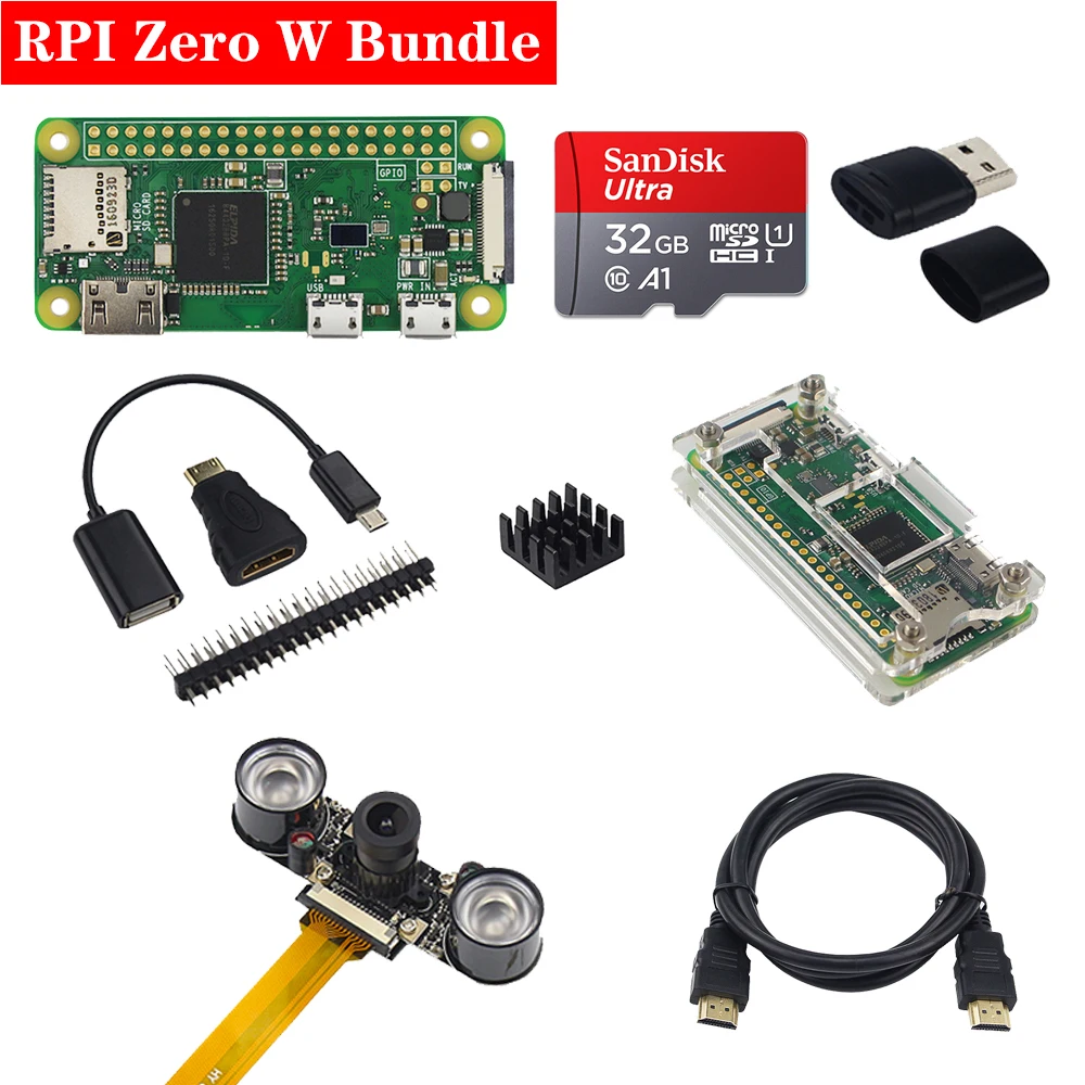 Najtaniej Oryginalny zestaw bezprzewodowy Raspberry Pi Zero W z 5MP kamera noktowizyjna akrylowa skrzynka aluminiowy radiator dla Raspberry Pi 0 W