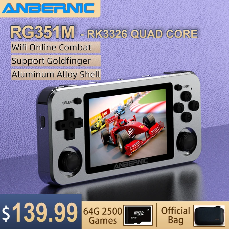 ANBERNIC – Console de jeux vidéo rétro Portable RG351M RG351P, avec coque en alliage d'aluminium 2500, RG351