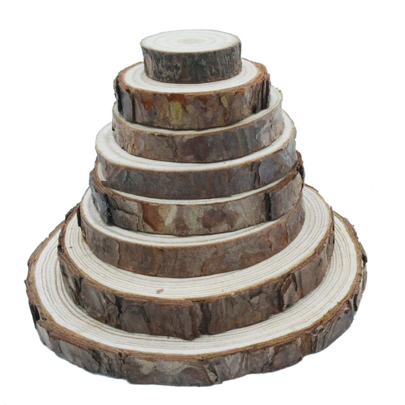 Multiple Size Natural Unfinished Round Wood Slices Circles Wooden Chips For DIY Craft Wedding Birthday Party Painting Decoration