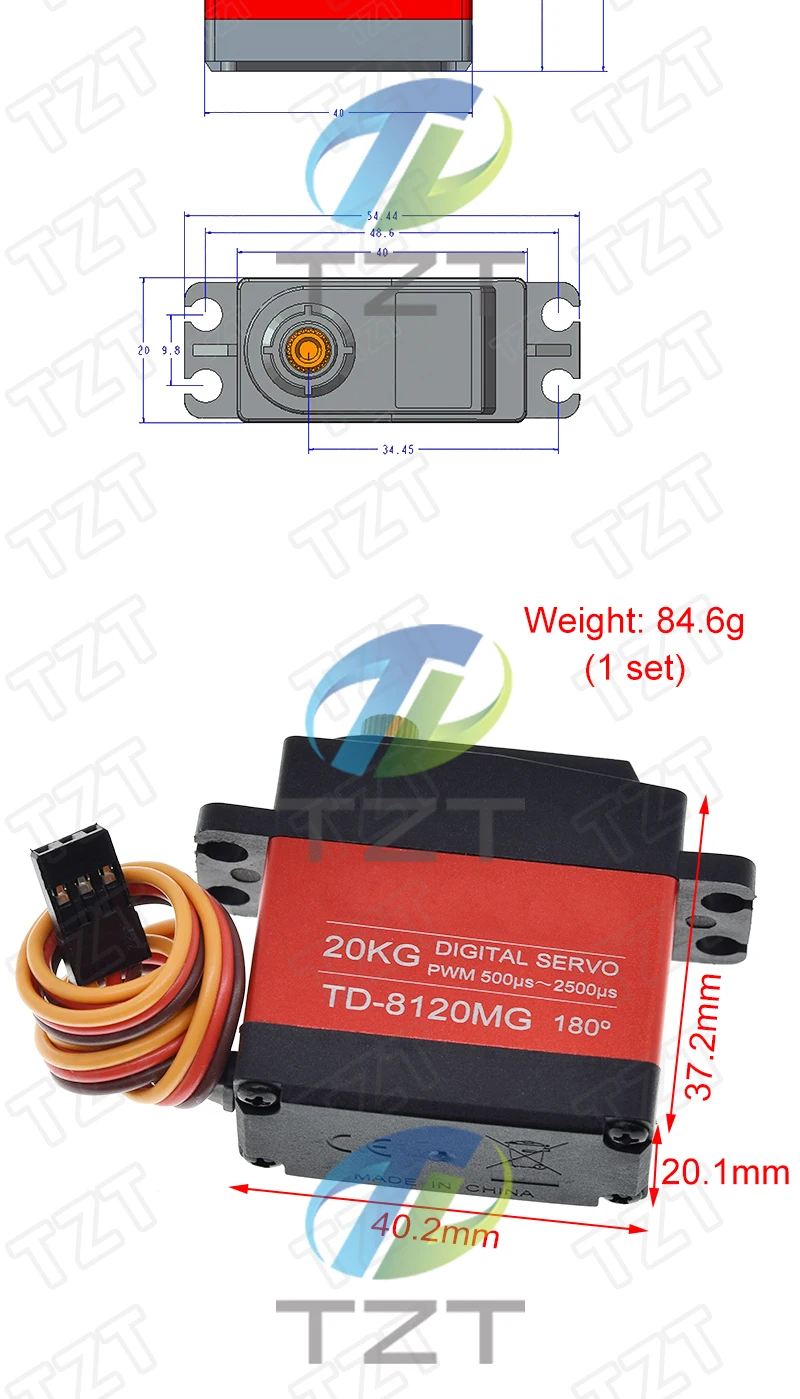 GREATZT TD-8120MG Wasserdichtes Metallgetriebe-Digitalservo mit 20 kg hohem Drehmoment 180 Winkel für ferngesteuertes Auto-Modellfahrzeug – Detail 4