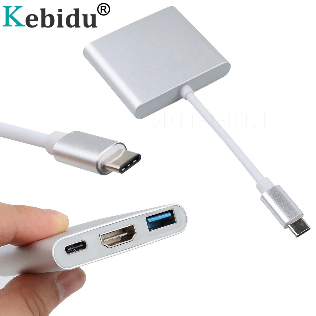 Kebidu концентраторы Тип C до 4K x 2K HDMI-совместимость с USB 3 0 женский зарядный кабель