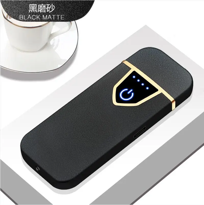Сенсорные зажигалки с зарядкой от usb, маленькие аккумуляторные ветрозащитные электрические зажигалки без пламени, бездымные зажигалки, подарок - Цвет: matte black