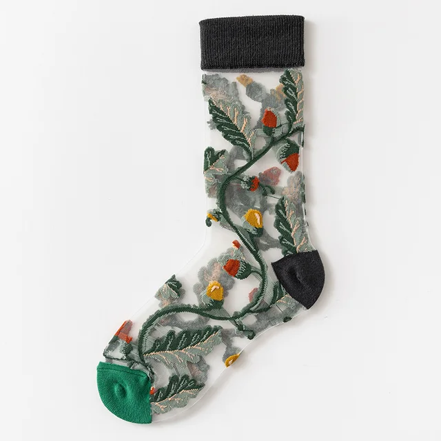 France Fresh Floral Art Funny Socks Transparent Abstract Design Lace Cute Socks Women Jacquard Sokken Skarpetki Calcetines Mujer 9