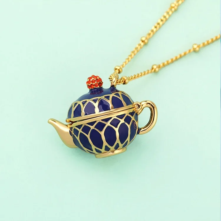 

2019 new trendy France 925 sterling sliver cute enamel cup teapot design necklace chain delicate necklace for women lady girl