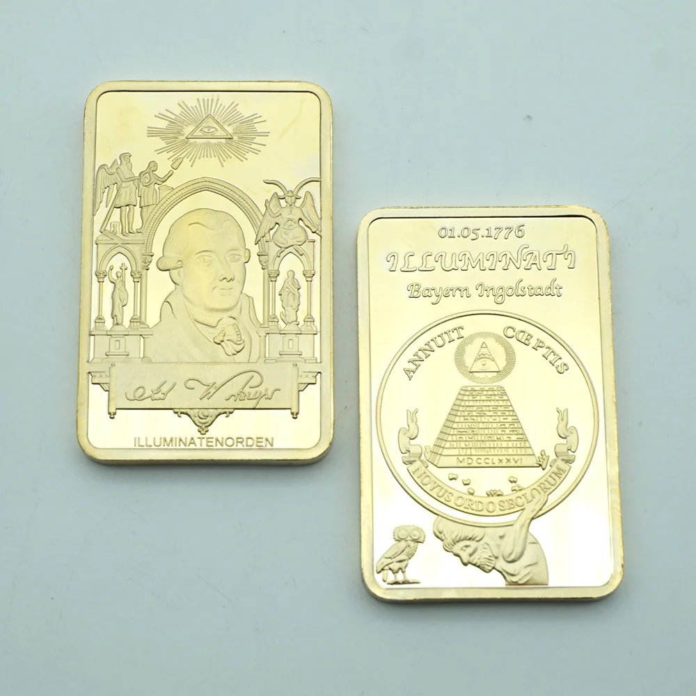 

10Pcs/Lots 24K Gold Bullion Bar Masonic Coins Master Mason Freemasonry Brotherhood Challenge Coin