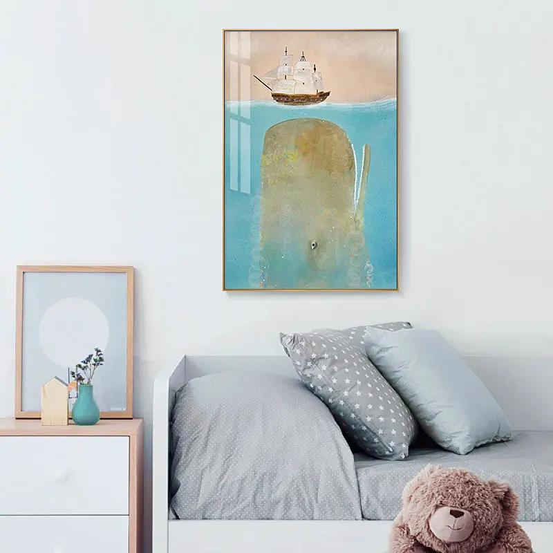 Cute-Cartoon-Fish-Picture-Home-Decor-Nordic-Canvas-Art-Painting-Wall-Art-Print-Whale-Shark-Dolphin (3)
