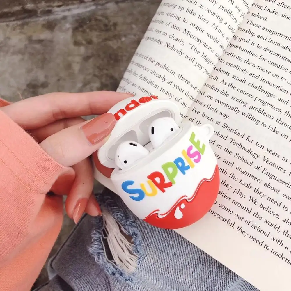 

Cute kinder fun eggs Wireless Bluetooth Earphone Case For AirPods 2 1 Chocolate surprise Box 3D soft Silicone Headset cover