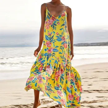 

Summer Sexy V-Neck Boho Dress Floral Print Strap Dresses Women 2020 New Bohemian Beach Maxi Dress Elegant Long Party Vestidos