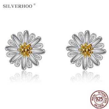 

SILVERHOO S925 Sterling Silver Little Daisy Stud Earrings For Women Purity Chrysanthemum Earrings Jewelry Girlfriend Recommend