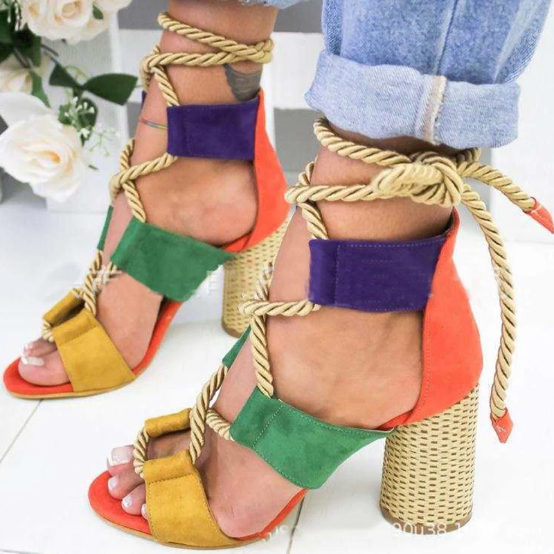 Женские сандалии с ремешком на щиколотке ADIBOSY босоножки высоком каблуке пляжная