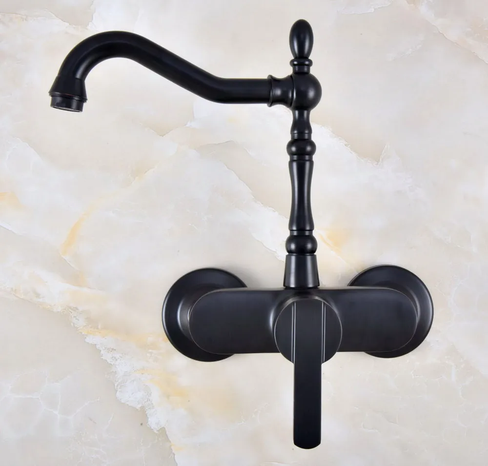 

Black Oil Rubbed Brass Swivel Kitchen Sink Faucet Wall Mounted Bathroom Basin Mixer Single Handle Tap nf846S