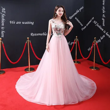 

Sexy Pink Wedding Dress Scoop Neck A-line Cheap Bridal Gown Illusion Vestido de noiva Floor Length Wedding Gowns bryllupskjole