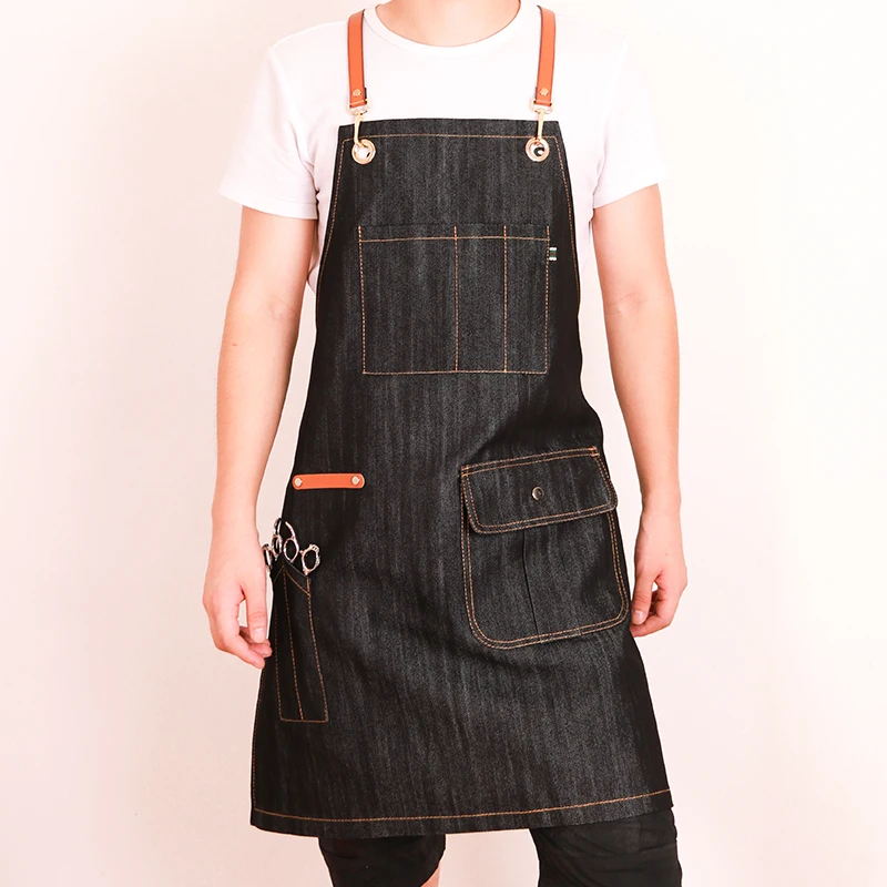 

Korean fashion denim apron coffee shop tea shop restaurant studio men and women flower shop overalls custom logo