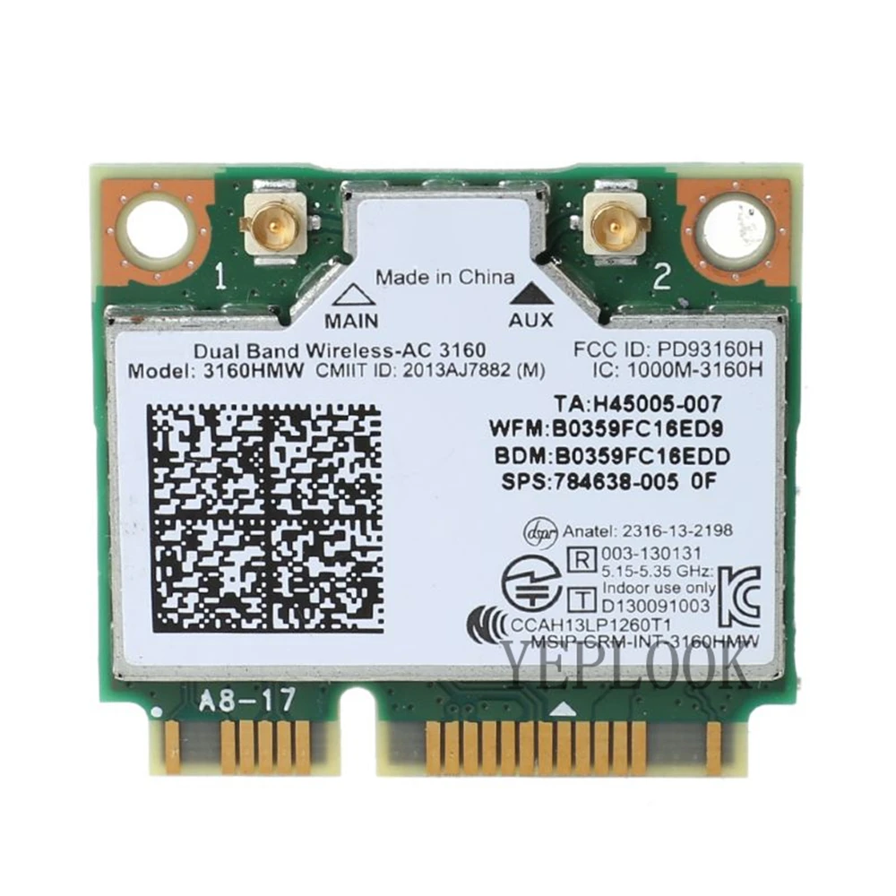 Оригинальная Wi-Fi-карта Intel AC3160 3160HMW 3160AC 433 Мбит/с, Двухдиапазонная 2,4 ГГц и 5 ГГц, Bluetooth 4,0, беспроводная мини-карта PCIe 802.11ac