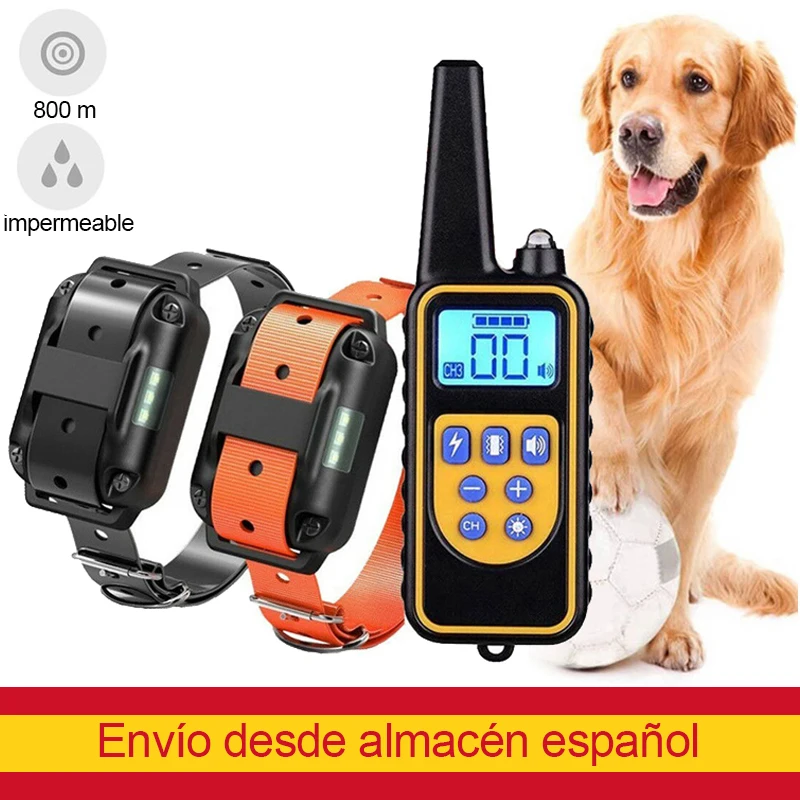 Collar del entrenamiento para perros, descarga eléctrica a distancia, vibración recargable, a prueba de lluvia, LCD azul para 3 perros, Collar de adiestramiento para perros