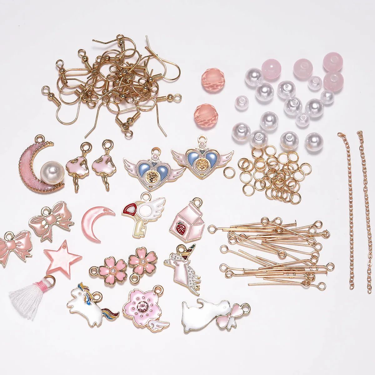 

Set Pink Magic Cane Heart Shaped Earrings DIY Jewelry Making package For Girls Gift Long Drop Fringe Earring Findings Accessory
