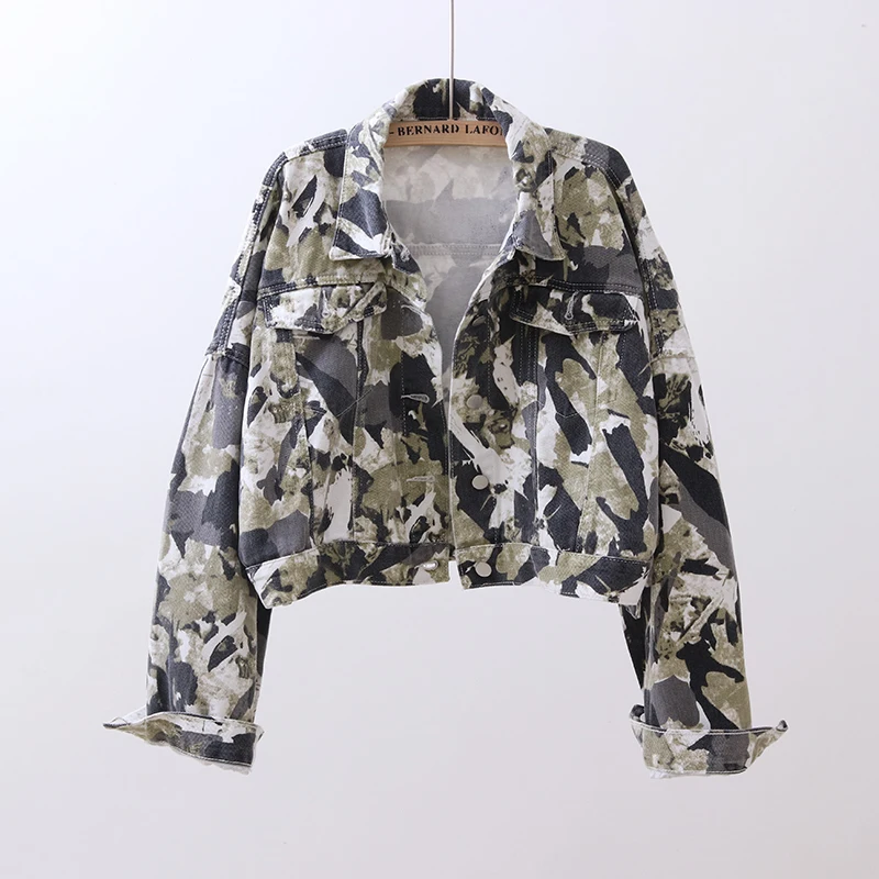 

2019 autumn BF style new loose wild camouflage casual short denim jacket
