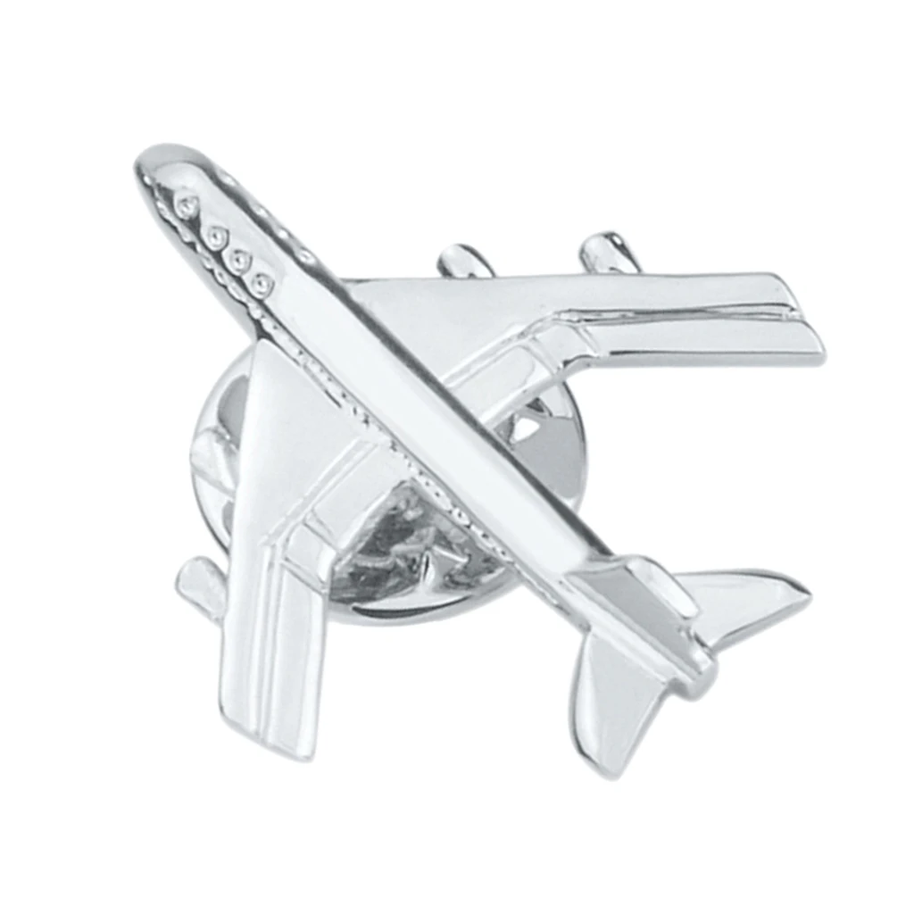 Silver Color Plated Brass Airplane Aircraft Plane Pin Brooch Jet Pin Badge Silver Color Plated Brass Airplane Aircraft Plane Pin Brooch Jet Pin Badge