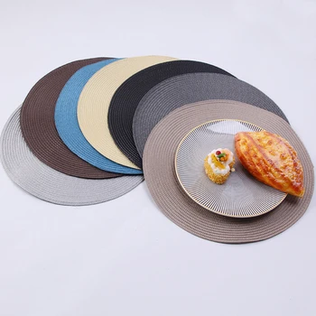 

Round Weave Placemats Non-Slip Table Mats Simple Style Dining Napkin Pads Heat Resistant Coaster Kitchen Party Table Decoration