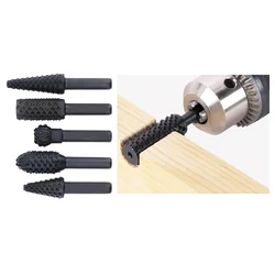Lixas rotativas para artesanato, 5 peças, alta qualidade, 1/4 ", haste, lixa raspa, rebarbas, brocas de madeira, moagem, carpintaria, ferramenta de mão