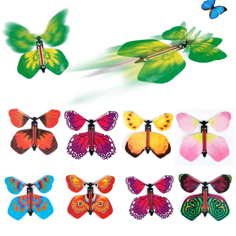 Magic Fairy Flying in The Book Butterfly Rubber Band Powered Wind Up Butterfly Toy Great Surprise Gift 7pc 