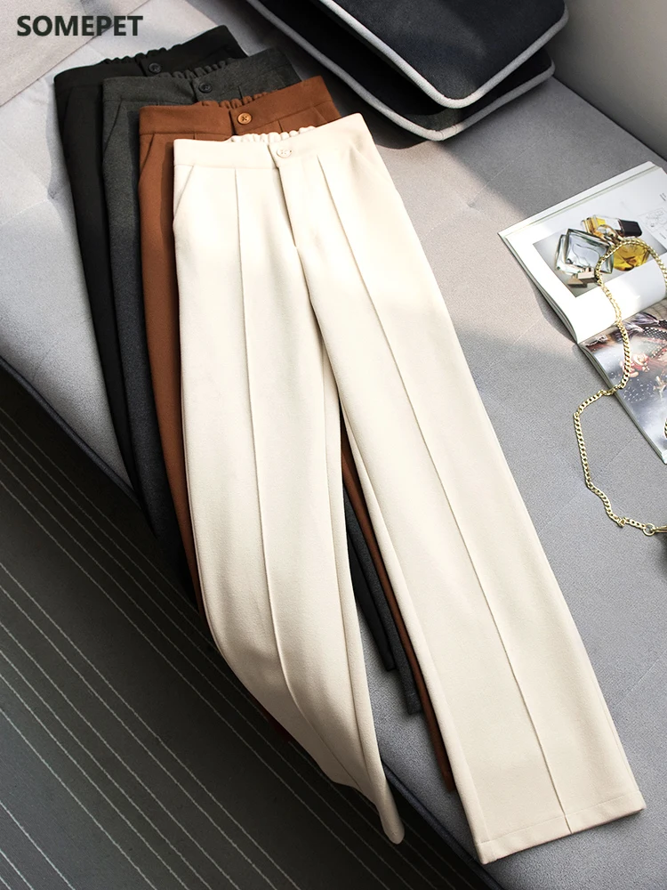 

Falling wide leg pants women's autumn and winter new high waist straight wool pants versatile loose casual mopping trousers