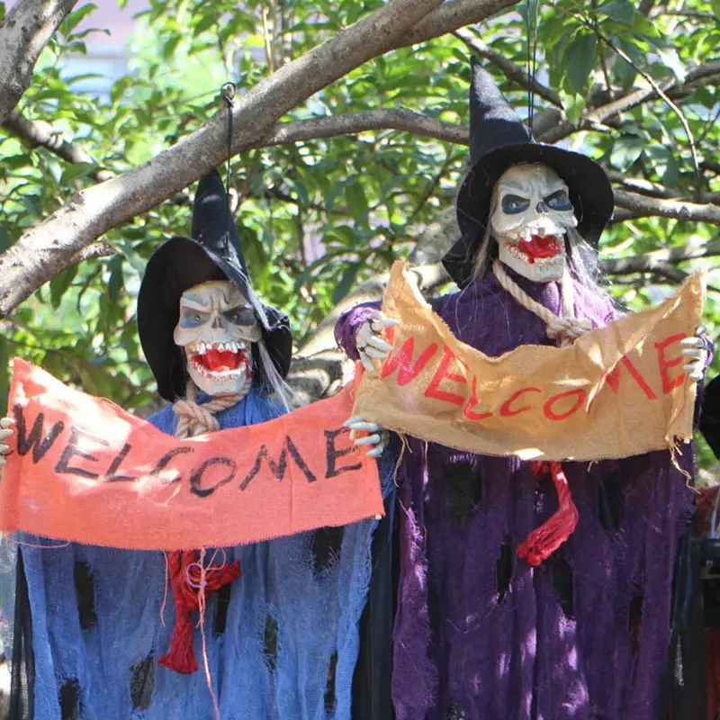 

HOT Halloween Welcome Hanging Skull Ghost Sound Effects for Party Bar KTV Decoration Light Voice TI99