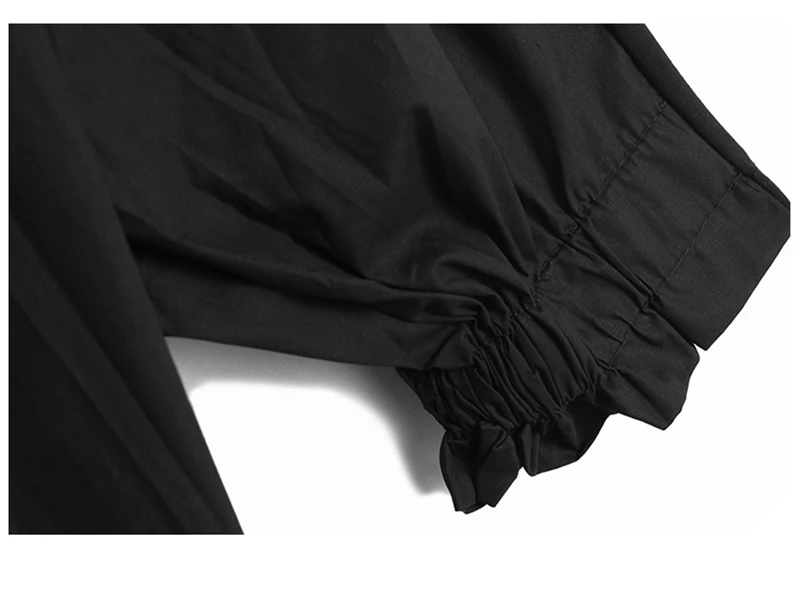 [EAM] Women Black Irregular Pleated Big Size T-shirt New Round Neck Long Sleeve  Fashion Tide  Spring Autumn 2020 1DA567