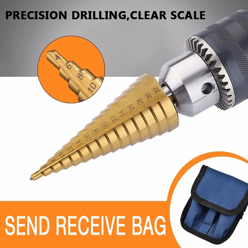 HSS Titanium Step Drill Bits For Metal Wood Shank Stepped Bit 3-12/4-12/4-20/4-32 Carpenter Tools Auger Center Drill Hole