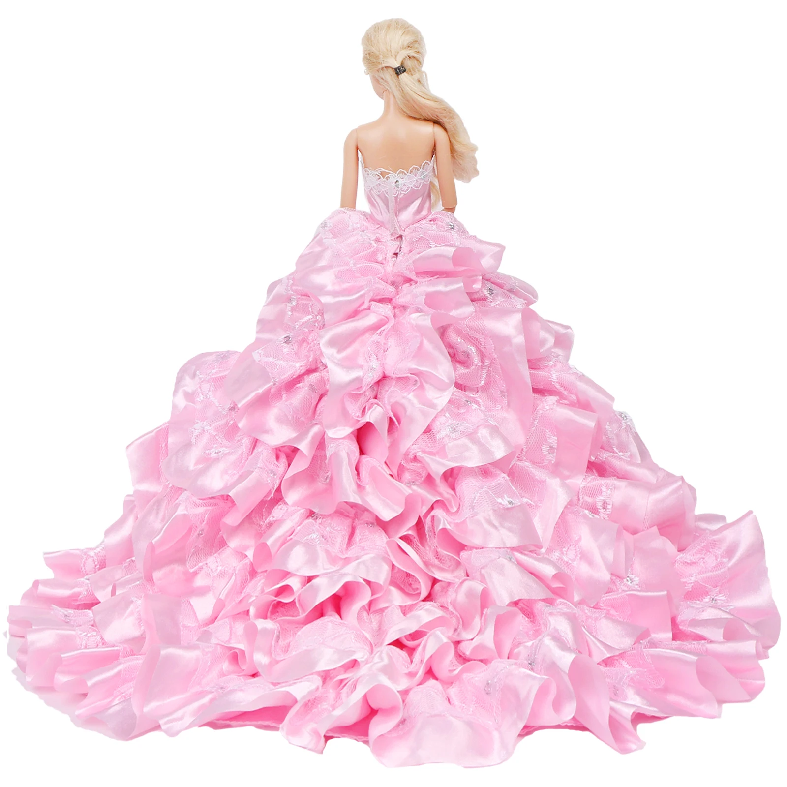 1 комплект, розовое свадебное платье, юбка со шлейфом, многослойное бальное платье, праздничная одежда, аксессуары для кукольного домика, одежда принцессы для куклы Барби