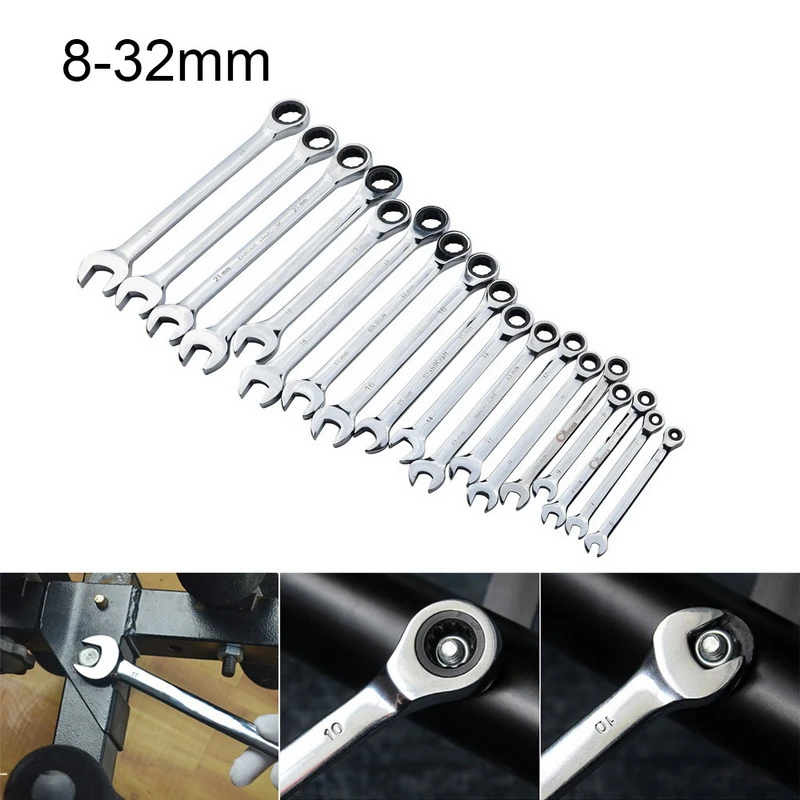 Wrench 6mm-32mm Ratchet Quick Wrench High-grade Automatic Industrial-grade Opening Plum 72 Gear Fast Multi-size Household Tool Fastening tool Color : Silver, Size : 9mm 