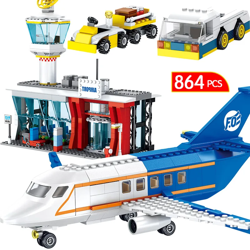 

864pcs Airport Passenger City Technik Series Bricks Compatible City Terminal Aircraft Car Building Blocks Toys Boys