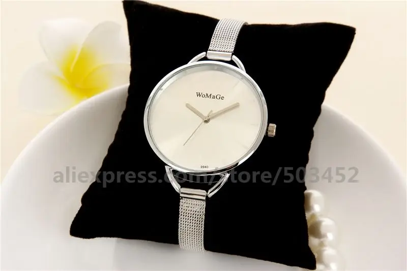 100 шт/лот без цифр женские часы заводская цена подарки другу Relojes Hombre Тонкий Сетчатый ремень модные кварцевые часы
