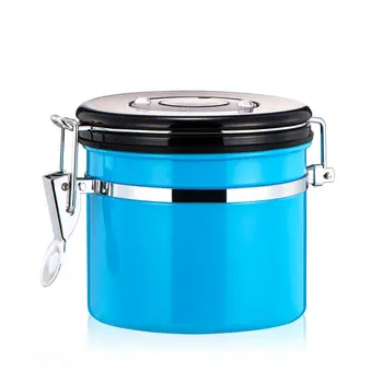 

Stainless Steel Coffee Bean Sealed Tank Coffee Storage Tank With Exhaust Valve Dried Fruit Sealed Box Blue 800Ml