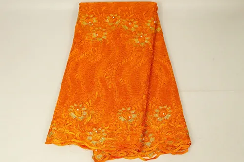 Высокое качество зеленая африканская бисерная кружевная ткань французская вуаль кружево для свадебной вечеринки вышитое кружево в нигерийском стиле ткани - Цвет: orange