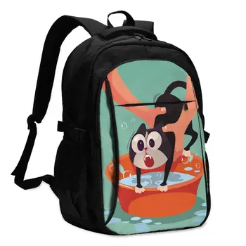 

Backpack USB Charge Women Angry Cat Resist And Do Not Want Bathing Student Backpack Letters School Bag Teenager Girls Backpack