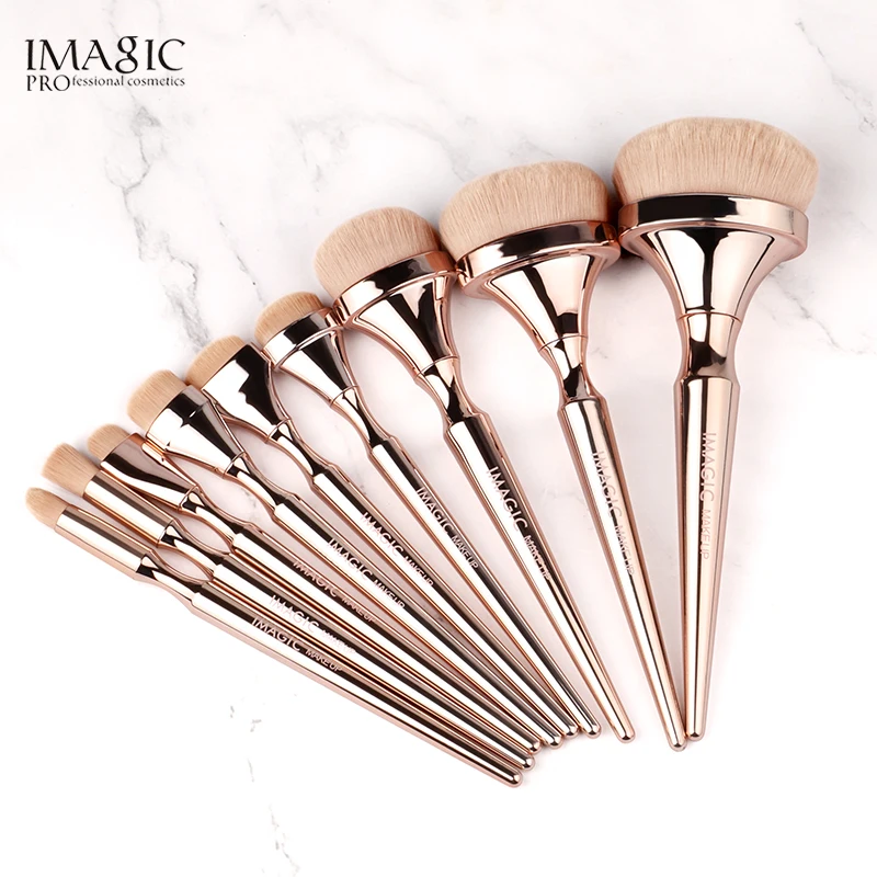 

IMAGIC Makeup Brush Set 9pcs Beauty Essential Metallic Handle High Quality Makeup Blending Brush Kit Professional Tools