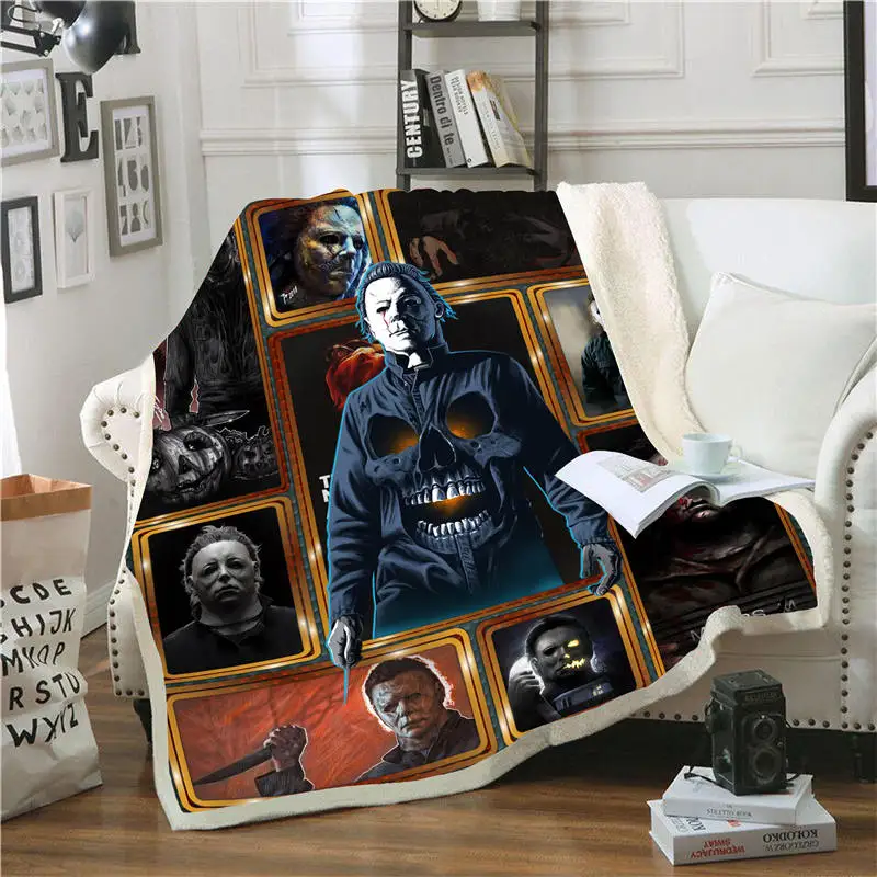 

Dropshipping Horror Halloween Printed Plush Throw Blanket Bedspread For Kids Girls Sherpa Blanket Travel Couch Quilt Cover