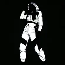 

Fashion Hip Hop Reflective 2 Piece Set Women Loose Jacket Pants Matching Sets Plus Size Female Tracksuit Hoodies Crop Top Pants