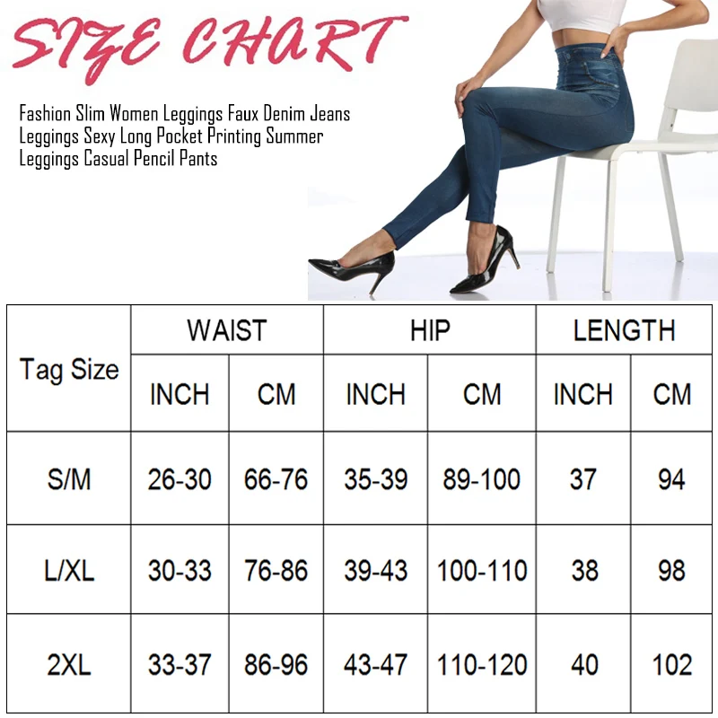 Push Up Seamless High Waist Faux Denim Leggings Women Casual Elastic Pocket Jeans Print Pants Skinny Pencil Leggins Mujer - Image 2