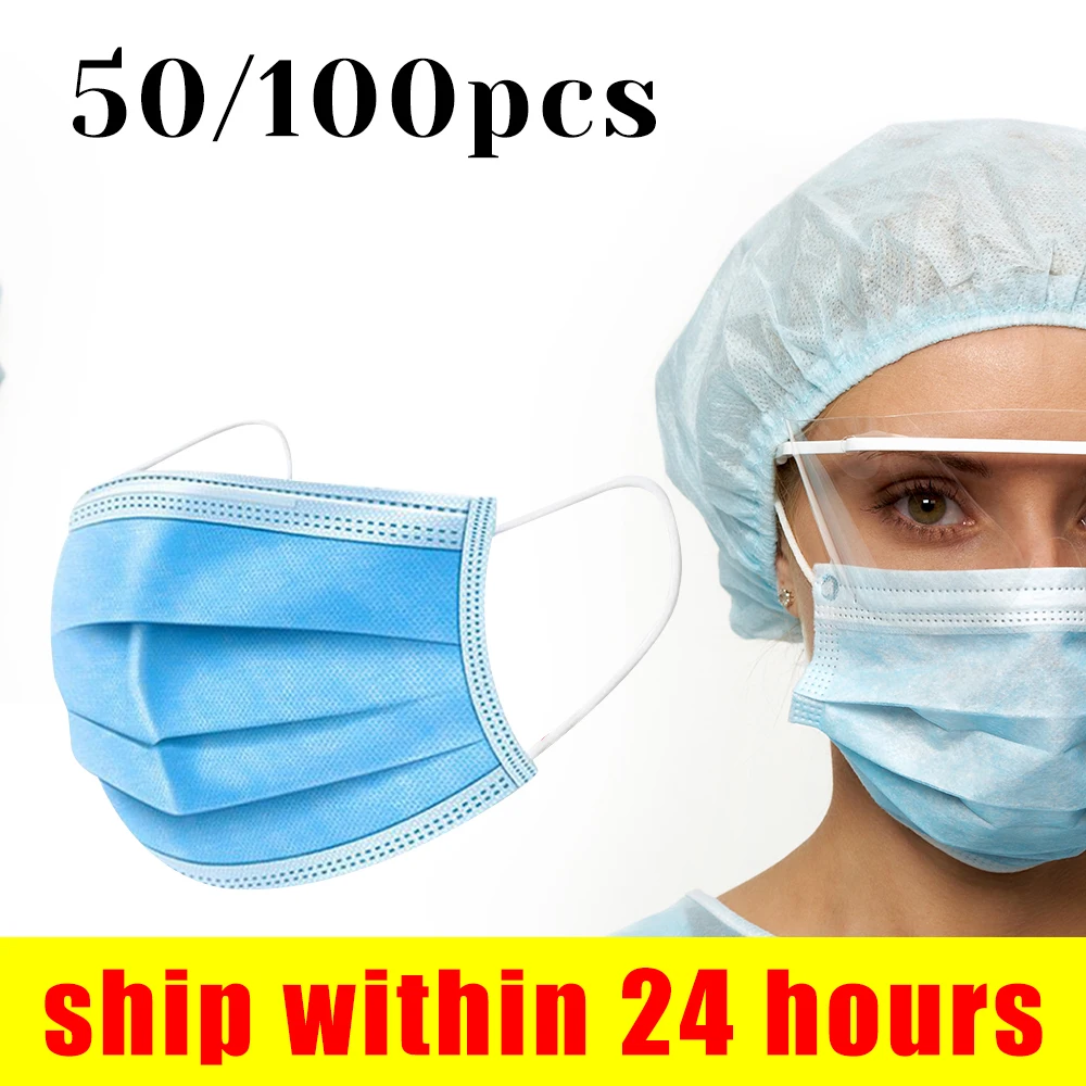 

50/100pcs Face Mask Disposable 3 Layer Non-woven Dust Mouth-muffle Windproof Filter Masks Thickened