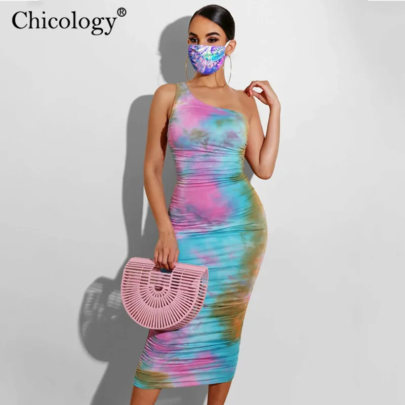 Chicology неоновое облегающее платье миди с принтом в виде галстука красителя