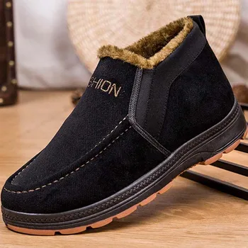 

2020 Men Boots Slip On Winter Shoes For Men Snow Boots Retro Style Furry Mans Footwear High Quality Male Working Shoes Plus Size