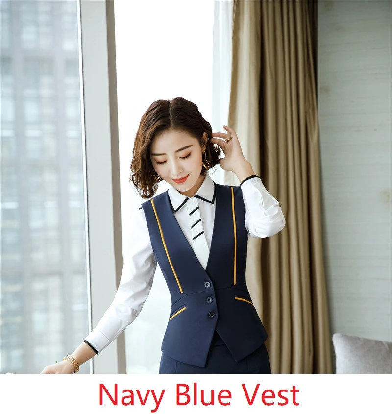 Navy Blue Новинка Красный формальный офисный женский стиль блейзеры женская деловая рабочая одежда жилет пальто и жилет осень зима женские офисные Топы Одежда - Цвет: Navy Blue